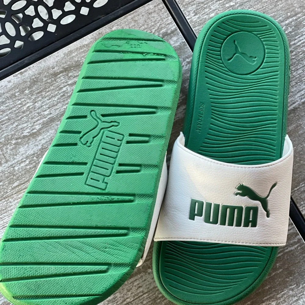 Puma Emerald and White Slide Sandals
